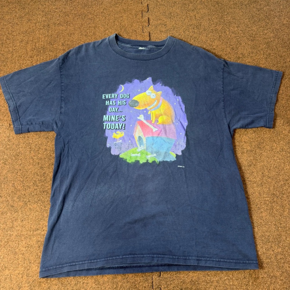 B+ Vintage Hallmark Shoebox Every Dog Has His Day Graphic T-Shirt Navy Blue XL